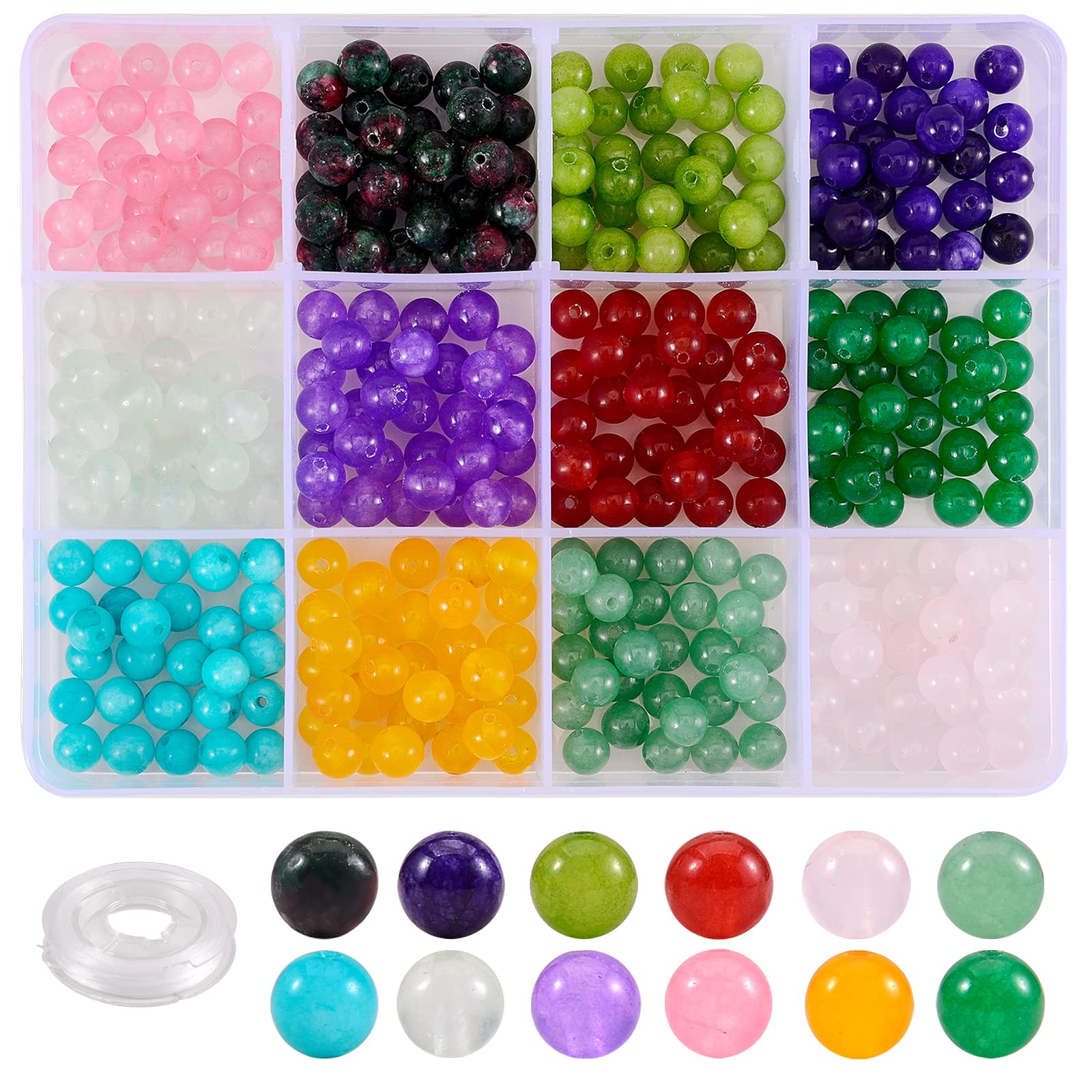 WEWAYSMILE 480Pcs 6mm Round Natural White Jade Beads and 10m Flat Elastic Thread Jewelry Kit for Jewelry Making Bracelets Necklaces Earring DIY Supplies