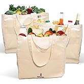 NATURAL Canvas Bag. Reusable Shopping Bags, Foldable, Washable & Eco-friendly. Set 2pc XL with pockets, Heavy Duty. Canvas Grocery Shopping Bags with Handles