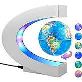 MOKOQI Magnetic Levitating Globe with LED Light, Cool Tech Gift for Men Father Boys and Girls, Birthday Gifts for Kids, Floating Globes World Desk Gadget Decor in Office Home Display (Silver)