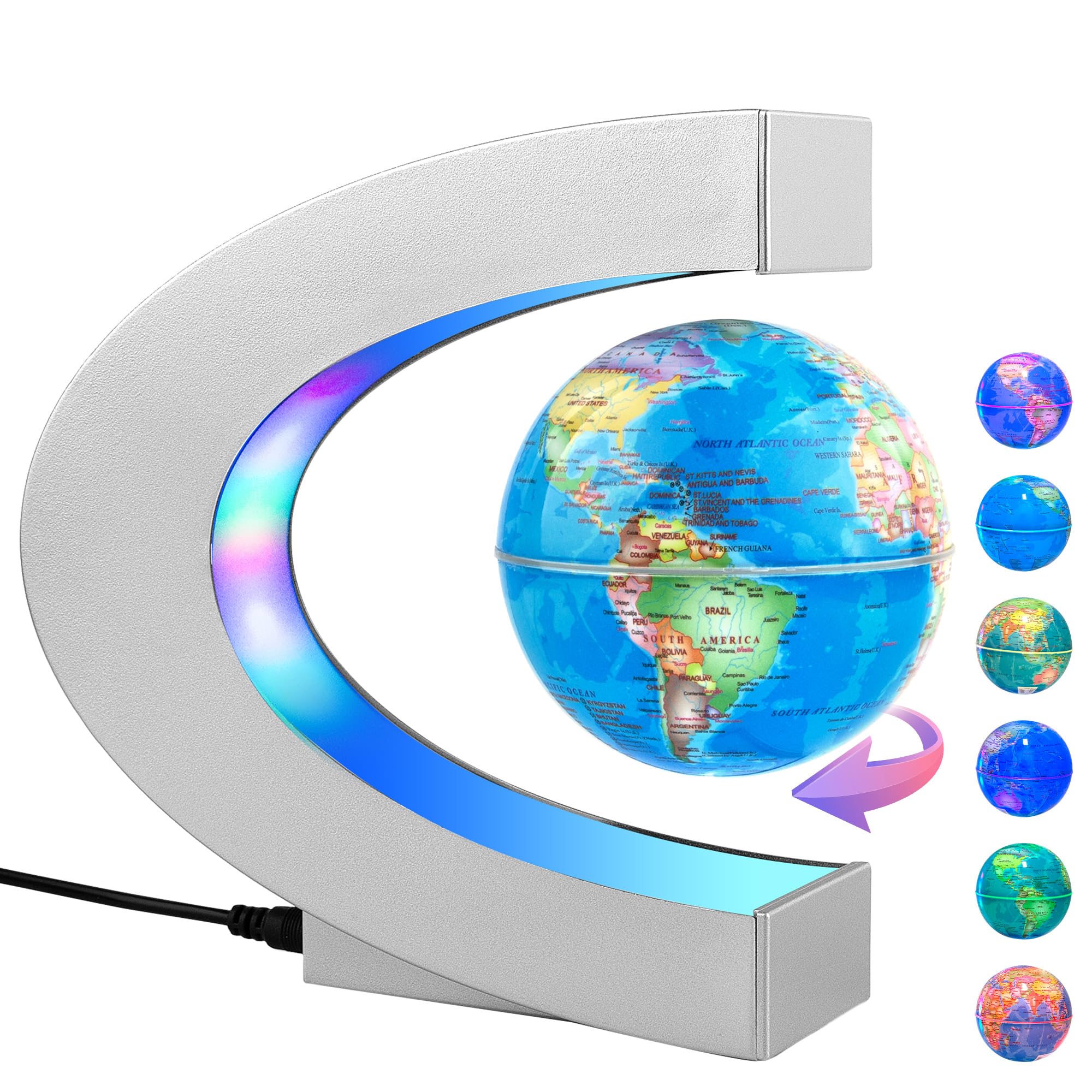 Photo 1 of MOKOQI Magnetic Levitating Globe with LED Light, Cool Tech Gift for Men Father Boys and Girls, Birthday Gifts for Kids, Floating Globes World Desk Gadget Decor in Office Home Display (Silver)