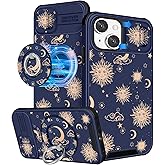 Buleens for iPhone 14 Plus Case 6.7 Inch - with Ring Stand & Camera Cover Aesthetic Cute Designed for Women Girls Sun Moon Stars for iPhone 14 Plus Phone Case Compatible with Magsafe