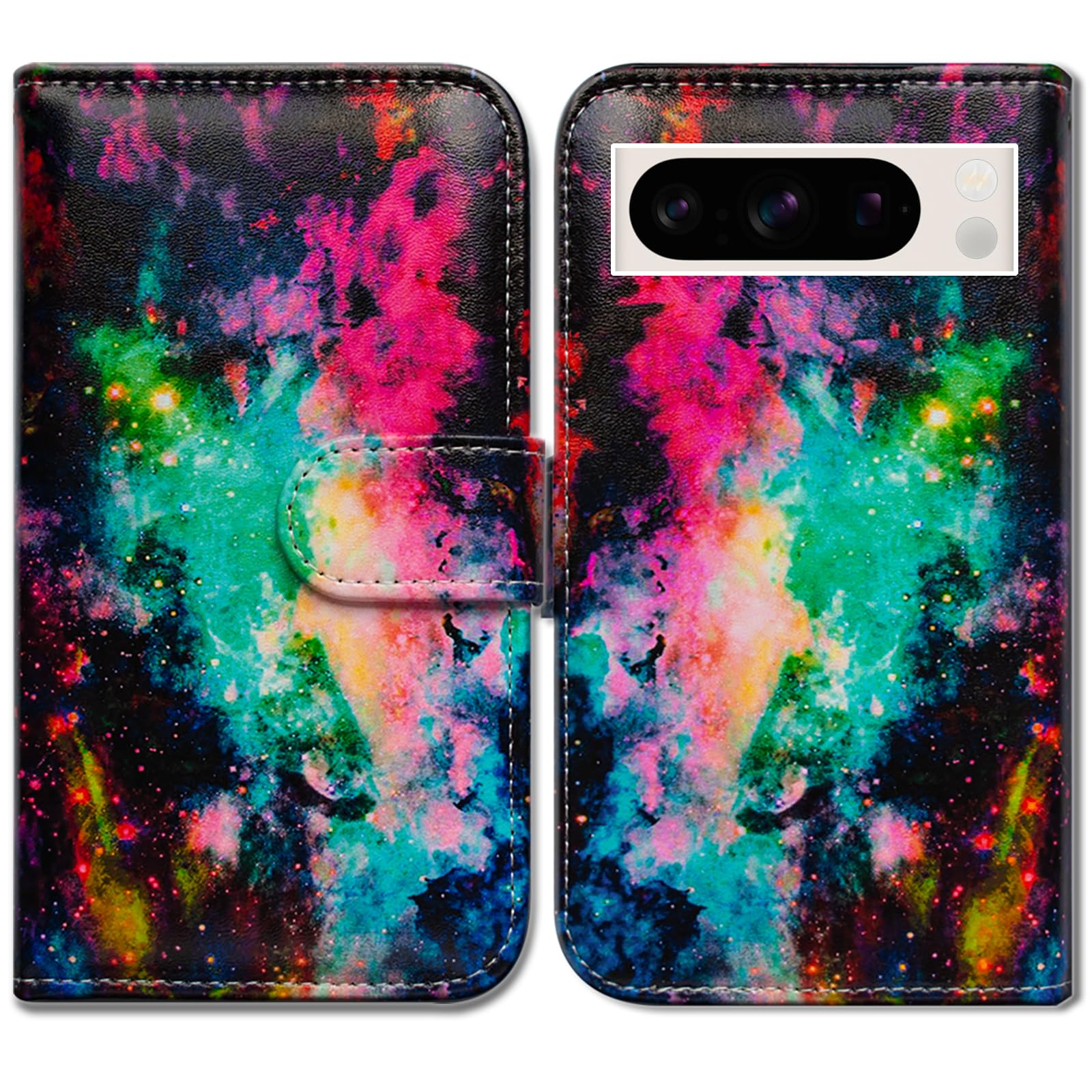 Bcov Pixel 8 Pro Case,Colorful Universe Sky Leather Flip Phone Case Wallet Cover with Card Slot Holder Kickstand For Google Pixel 8 Pro