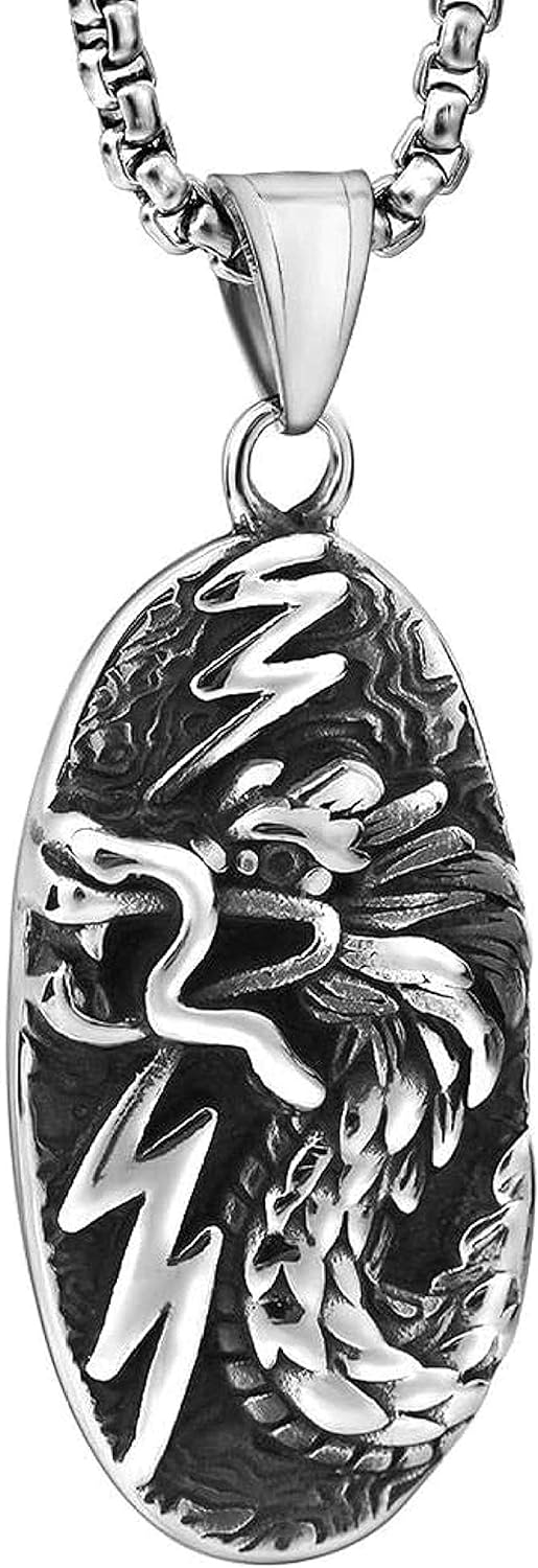 Stainless Steel Men's Jewelry Necklace Punk Dragon Pendant Necklace Men