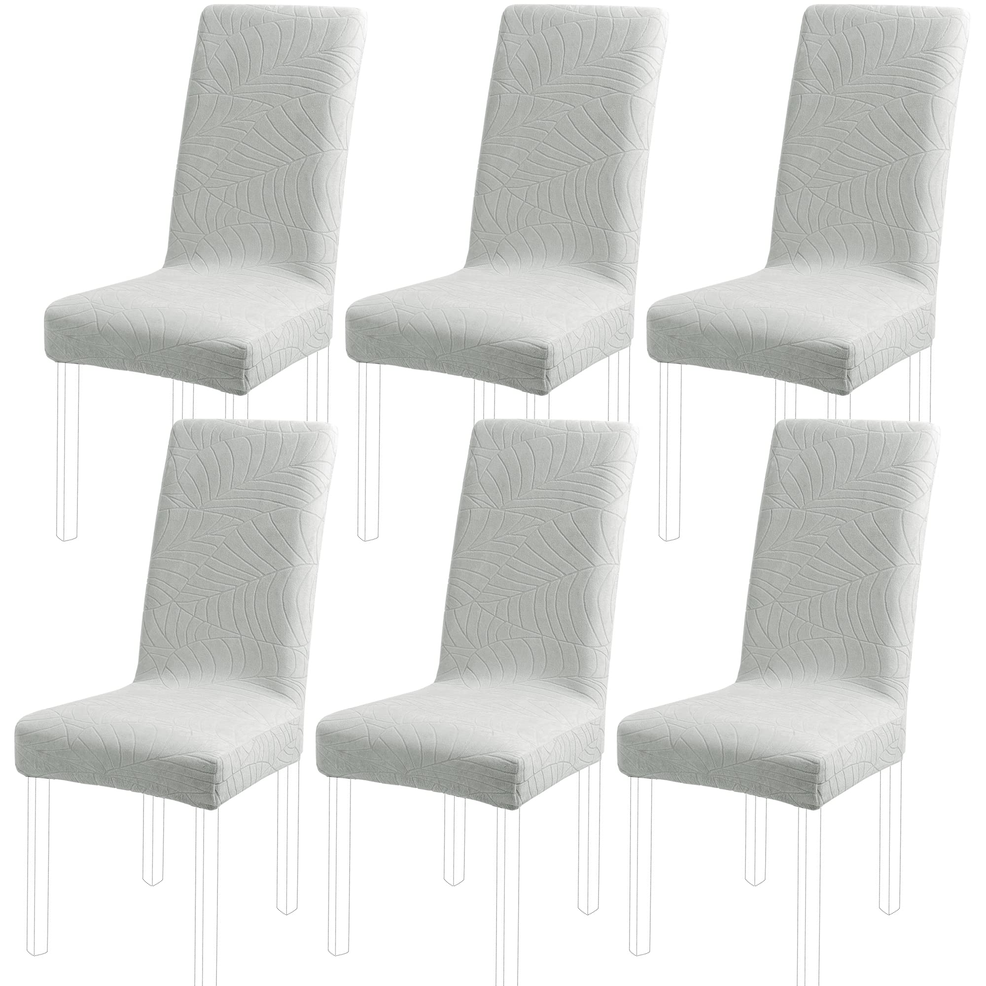 PiccoCasa Stretch Spandex Dining Chair Covers for Dining Chair Pack of 6, Removable Washable Chair Covers for Hotel Party Kitchen Wedding - Light Grey High Back Chair Seat Slipcovers