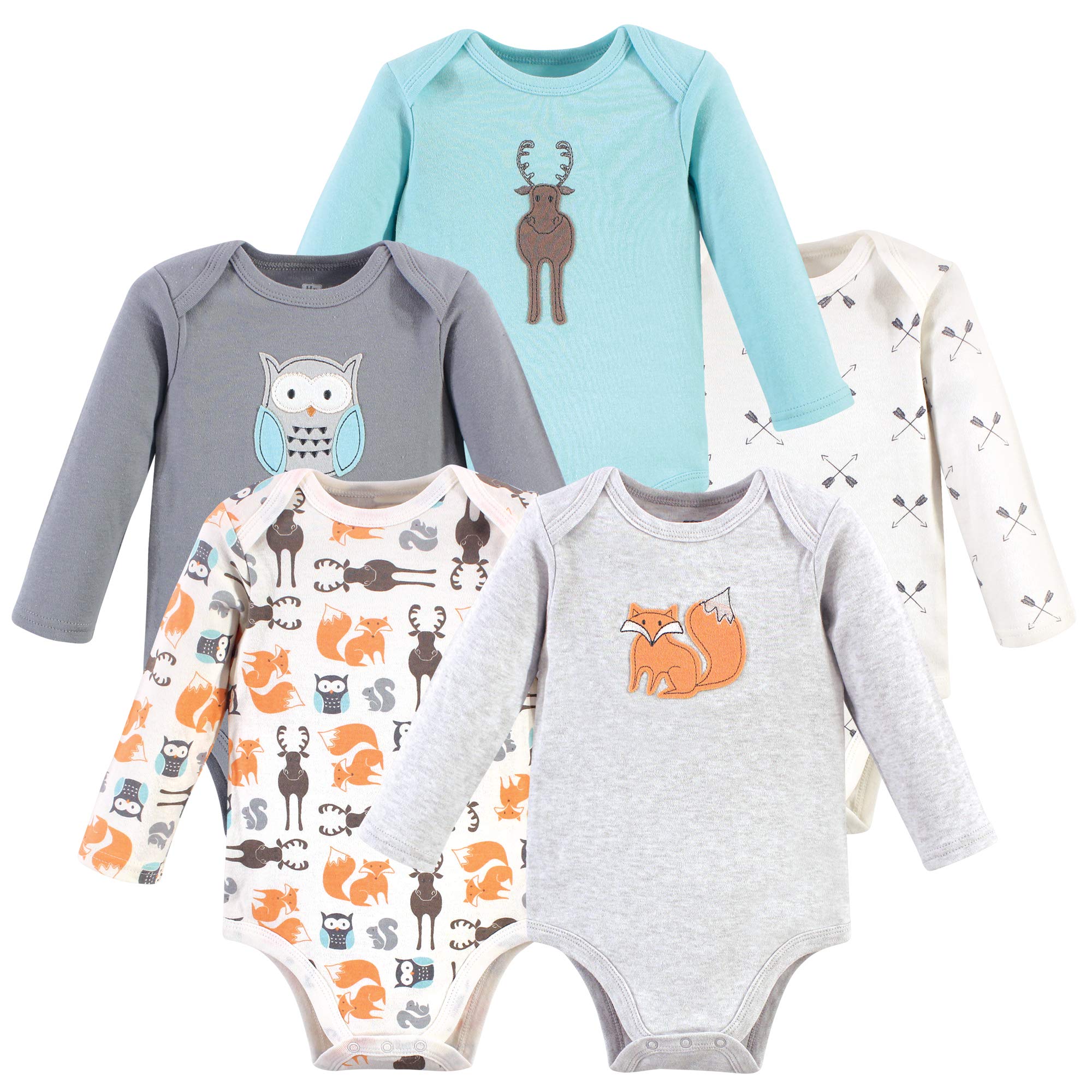 Hudson Baby Unisex Baby Cotton Long-Sleeve Bodysuits, Gray Forest, 12-18 Months
