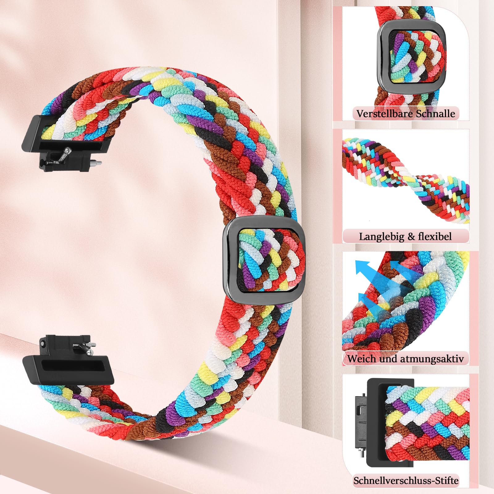 XANS Nylon Geflochtene Armband Kompatibel mit Fitbit Inspire 3/Inspire 2/Inspire/Inspire HR/Fitbit Ace 3/Ace 2, Elastisches Verstellbares Ersatzarmband Dehnbare Weiche Sport Armband für Damen Herren 2