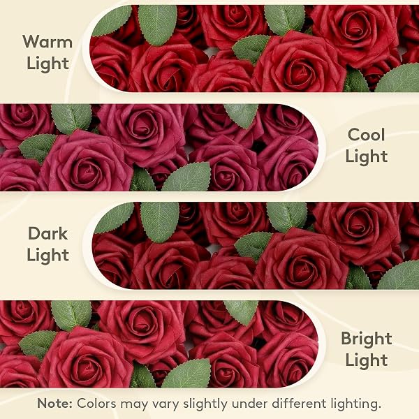 LIFEWIT ARTIFICIAL FLOWERS, 50 PCS DARK RED FOAM REAL LOOKING ROSES WITH STEMS, FAKE ROSES FOR DIY WEDDING BOUQUETS, CENTERPIECES ARRANGEMENTS, VALENTINE DECORATIONS