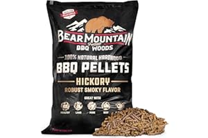 BEAR MOUNTAIN PREMIUM BBQ WOODS Bear Mountain All Natural Wood Pellets for Smoker, Grill & BBQ, 40 Lbs, Hickory - Premium Hardwood Barbecue Pellets for Indoor and Outdoor Grilling