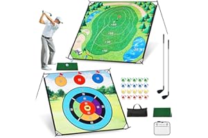 KULAMOON Golf Chipping Game Set, Large Double-Sided Golf Practice Mat, Portable Sticky Golf Game with 2 Clubs, 20 Sticky Balls for Indoor&Outdoor Yard, Family Fun (6FTx6FT
