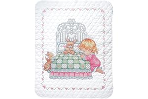 Tobin Bedtime Prayer Girl Quilt Stamped Cross Stitch Kit, 36 by 43-Inch,White
