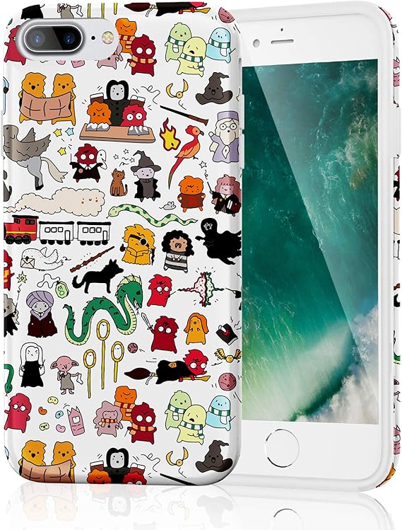 Carcasa para iPhone 8 Plus, carcasa de silicona de TPU suave y brillante, soporte de carga inalámbrica, para Apple iPhone 7 Plus/iPhone 8 Plus, Kawaii Harry Potter Doodle: Amazon.com.mx: Electrónicos