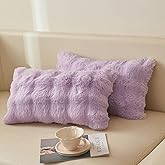 LIFEREVO 2 Pack Faux Rabbit Fur Lumbar Decorative Throw Pillow Covers 12x20, Plush Shaggy Bubble Cushion Accent Pillow Shams, Light Purple Furry Fuzzy Pillowcases for Couch Office Home Decor, Lavender