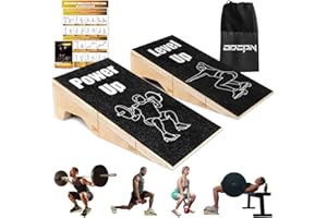 ODCPN Squat Wedge Block, 2 Pcs Non-Slip Wooden Squat Wedge for Heel Elevation & Weightlifting with Training Poster & Storage, 1800 Lbs Capacity Exercise Slant Board for Calf Stretching & Ankle Mobility
