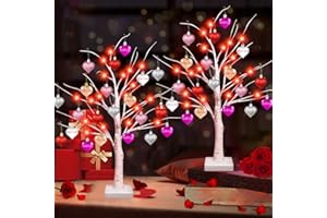 TAIKULA 2Pack 24" Valentine's Day LED Lighted Birch Tree, Lighted Birch Tree for Tabletop with 48 Heart Shaped Hanging Ornaments for Valentine's Day Decorations (Valentine's Day Style)