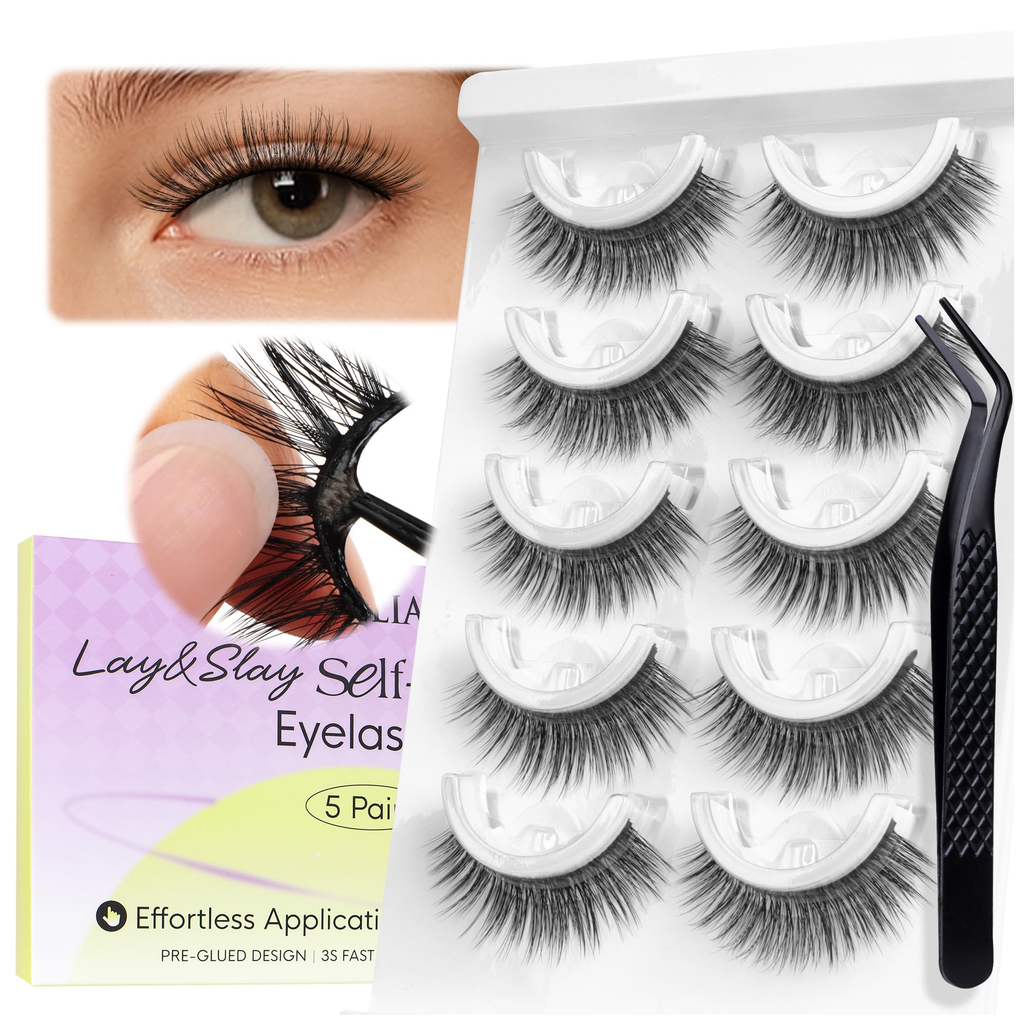Photo 1 of BEYELIAN Self Adhesive Eyelashes Natural Look, Pre Glued Wispy False Lashes No Glue Required, Faux Mink Eyelashes 5 Pairs