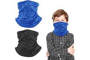 2 Pack Kids Neck Warmer Winter Fleece Neck Gaiter Cold Weather Face Ski Mask Scarfs for Boys Girls(Adjustable Black+blue)