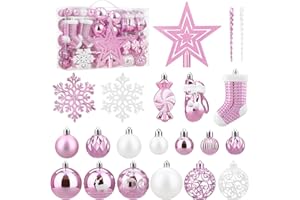 SOLEDI 128 Pcs Christmas Tree Decorations Set, Assorted Ornaments Christmas Decorations Balls for Xmas Hanging Decoration Hol