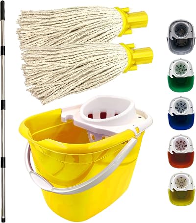 TDBS Floor Mop and Bucket Set 2pc Yellow Heavy‑Duty Wringer Mops for Floors