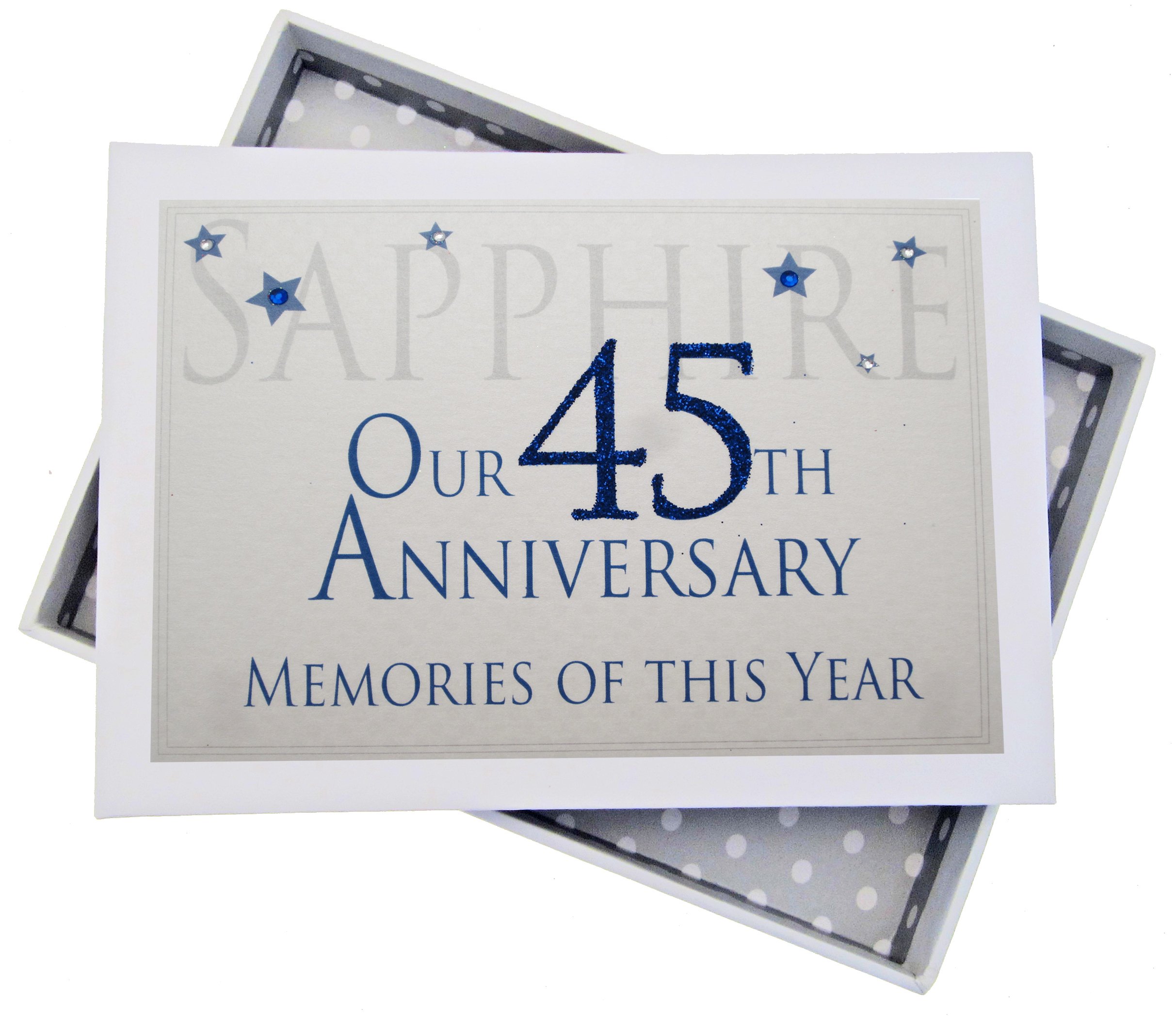White Cotton Cards 45th Sapphire Anniversary Memories of This Year, Tiny Album, Glitter & Words, Wood, 12.5x17.5x2.5 cm
