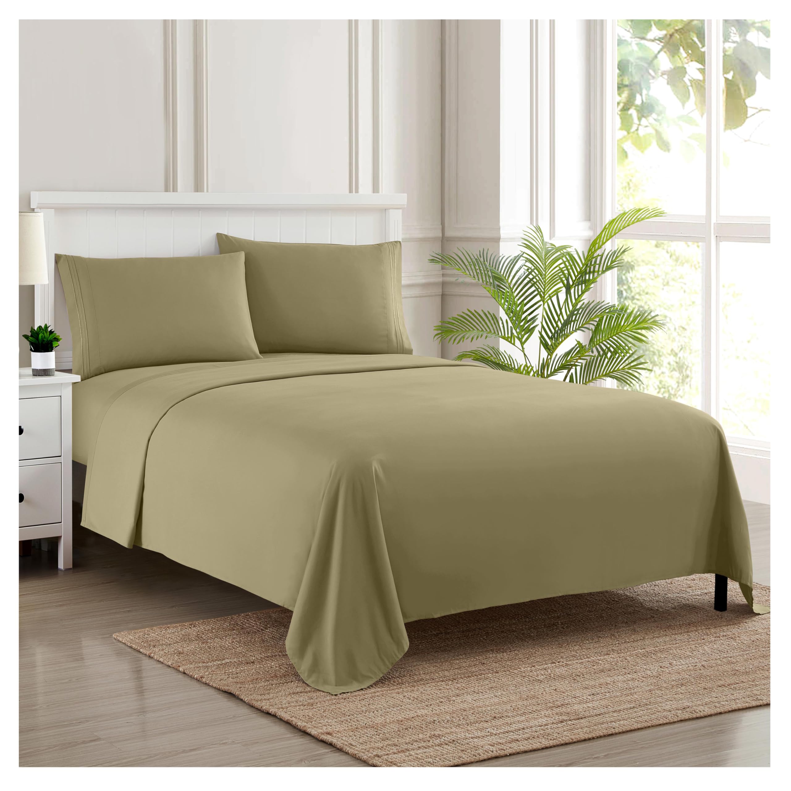 Sweet Home Collection Luxury Bedding Set with Flat, Fitted Sheet, 2 Pillow Cases, Microfiber, Sage, Twin