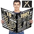 Turypaty Large 18th Birthday Card With Envelope for Boys Girls, 2007 Black Gold Happy 18th Birthday Giant Guest Signature Book Gifts, Big Vintage 2007 18th Greeting Card Decoration Party Supplies