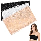 3Pcs Lace Bandeau for Women Modesty Panel Cleavage Cover 3 Colours Lace Tube Top Cleavage Cover Up for Low Neckline, Strapless Bra Bandeau Top Chest Wrap Black