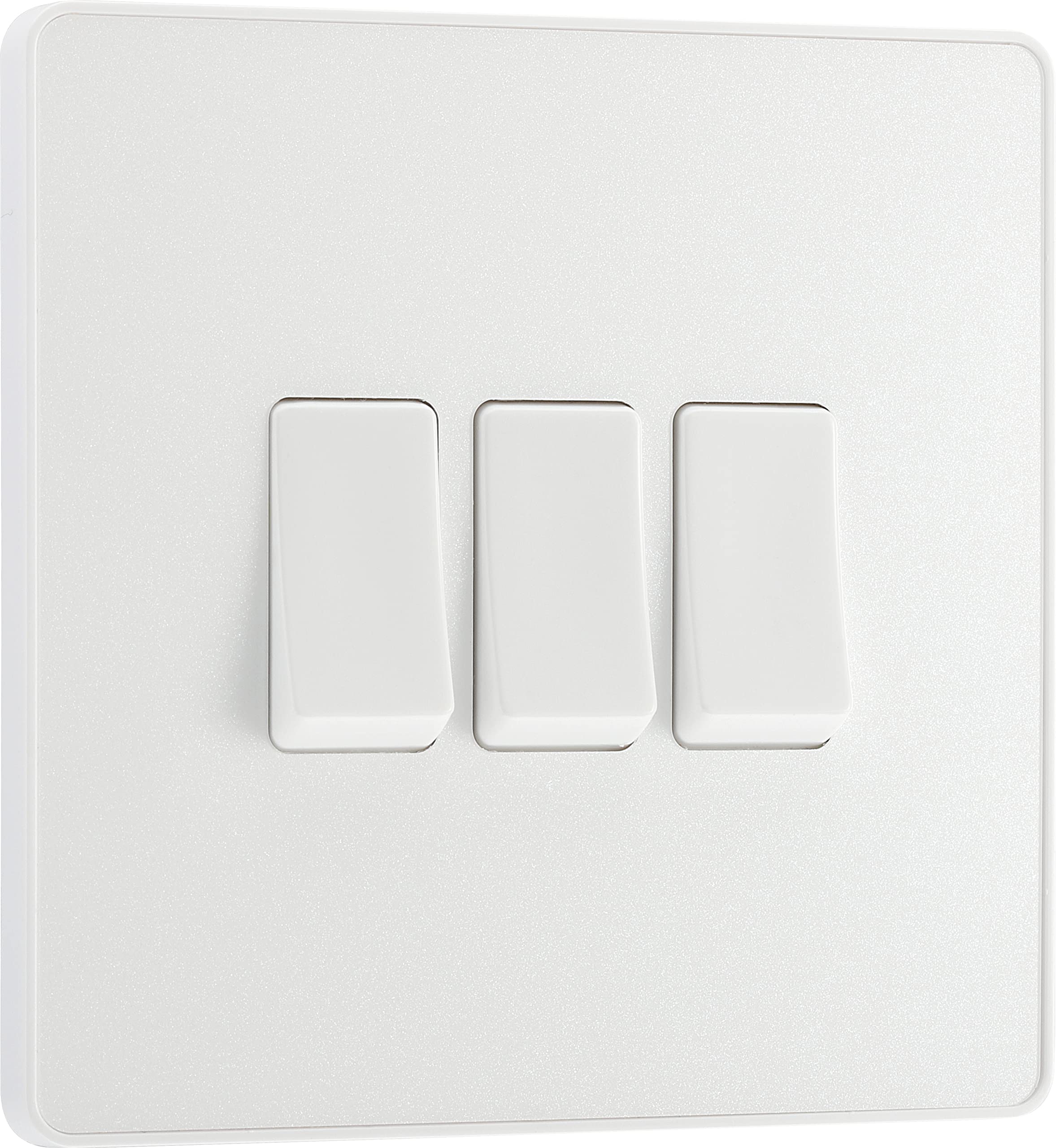 BG Electrical Triple Wall Light Switch, 2 Way, Screwless Front Plate, Round Edges, Evolve, Pearlescent White, 20A, 16AX, PCDCL43W