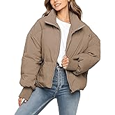UANEO Puffer Jacket Womens Oversized Cropped Puffy Quilted Winter Jackets Coat