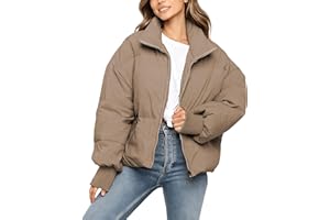 UANEO Puffer Jacket Womens Oversized Cropped Puffy Quilted Winter Jackets Coat