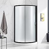 OVE Decors Breeze 32 in. Corner Shower Sliding Door, With Included Base, Frosted Glass and Black Finish