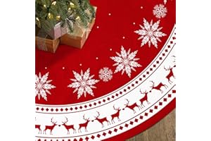 SAHIJE Christmas Tree Skirt 60 inch Large Tree Skirt Snowflake Reindeer Red Xmas Tree Skirt Rustic Christmas Tree Mat Decorations for Winter New Year Holiday Party Decor Indoor Outdoor (Santa, 60inch)