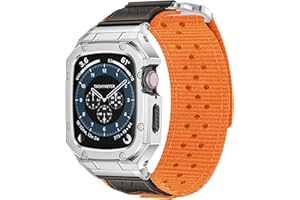 BAITEYOU Band with Case Compatible with Apple Watch Band Series 9 8 7 (41mm) 6 5 4 SE 3 2 1 (40mm 38mm), Nylon Strap with Stainless Steel Metal Rugged Case Cover for iwatch Bands for Men