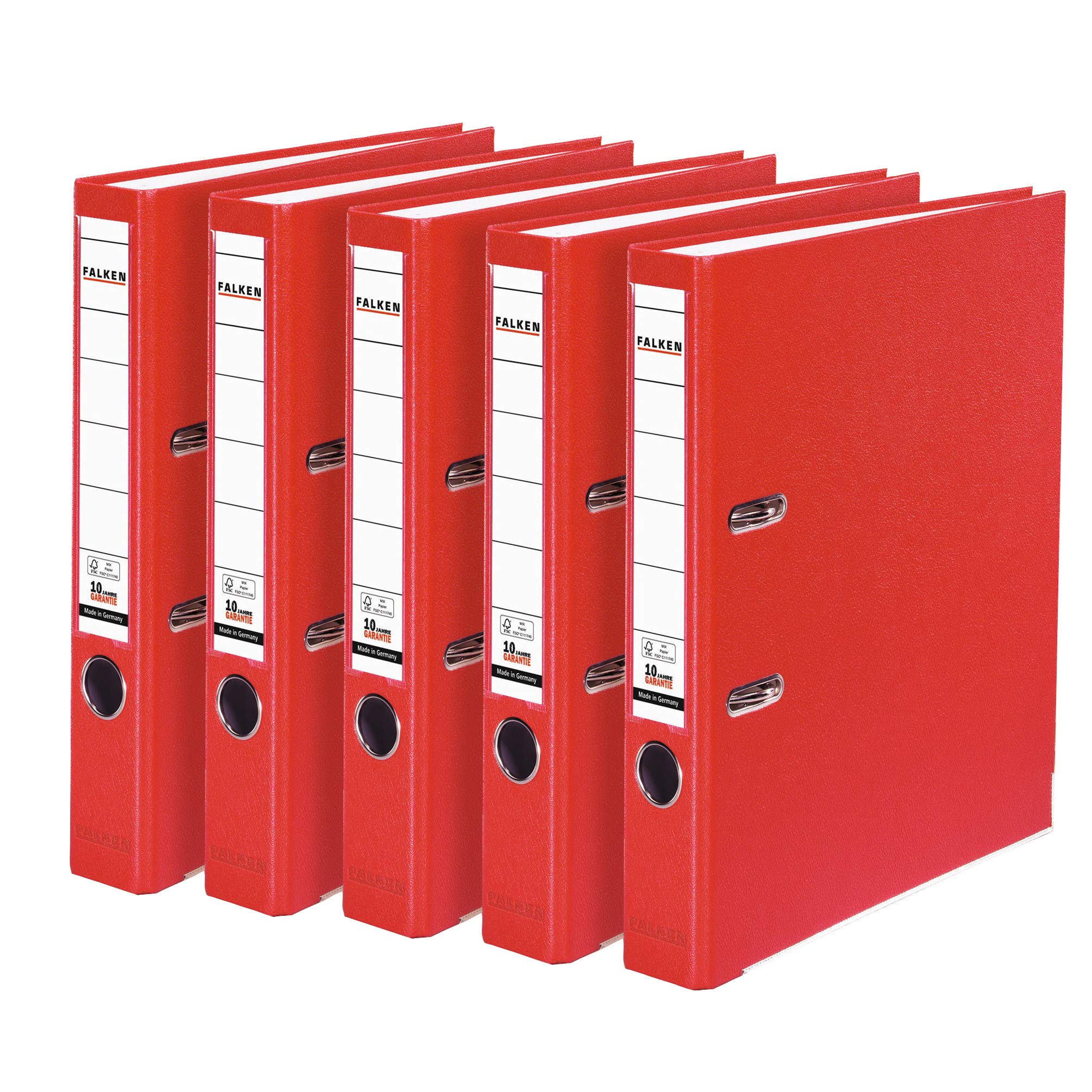 Original Falken 5-pack PP-Color plastic folders. Made in Germany. 5 cm narrow DIN A4 red Vegan ring binder file folder letter folder office folder plastic folder slotted folder
