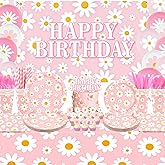 KEFAN Pink Daisy Birthday Party Decorations, Daisy Theme Party Tableware Supplies including HAPPY BIRTHDAY Backdrop, Plates, Cups, Napkins, Tablecloth, Balloons for Girls Birthday Party, Serves 20