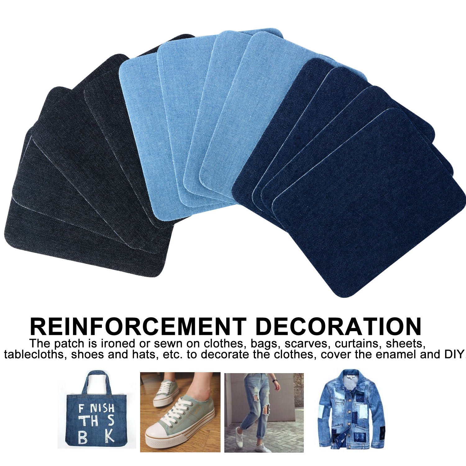 Iron On Patches, 24 Pieces Iron On Denim Cotton Patches Iron Repair Kit, 3 Sizes 3 Colors