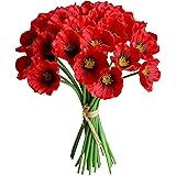 Mandy's 30pcs Red Artificial Poppy Silk Flowers 13" for Home Kitchen Wedding Decorations