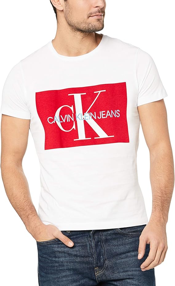 calvin klein white t shirt red logo