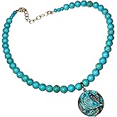 Elaine Coyne Collectible Artwear Verdigris Patina Wearable Art Dragonfly on Domed Circle Necklace - Turquoise