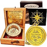 ALADEAN Brass Grandson's Divine Path Finder Compass - Engraved Quote, Wood Box, Uplifting Gift