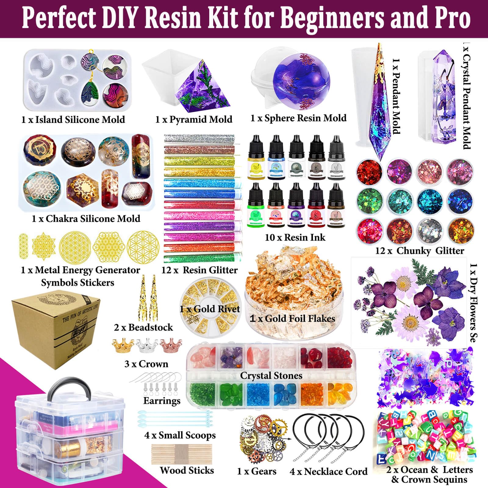 Resin Kit - Complete Resin Kits and Molds Set, 125pcs Resin Jewelry Making Kit for Beginners with Sphere, Pyramid, Crystal Molds & Epoxy Supplies for DIY Crafts