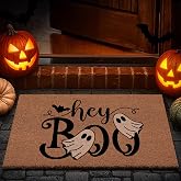 Lanpn Halloween Welcome Natural Coir Door Mat, Ghost Coco Front Door Outdoor Doormat Outside Entrance Porch Non Slip Rubber Rug for Halloween Farmhouse Decor (30x17 in)