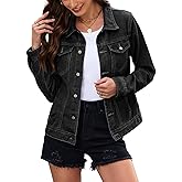 Bosmeer Women's Casual Jean Jacket Fitted Button Down Cropped Denim Jacket Long Sleeve Stretch Jean Coat with Pockets