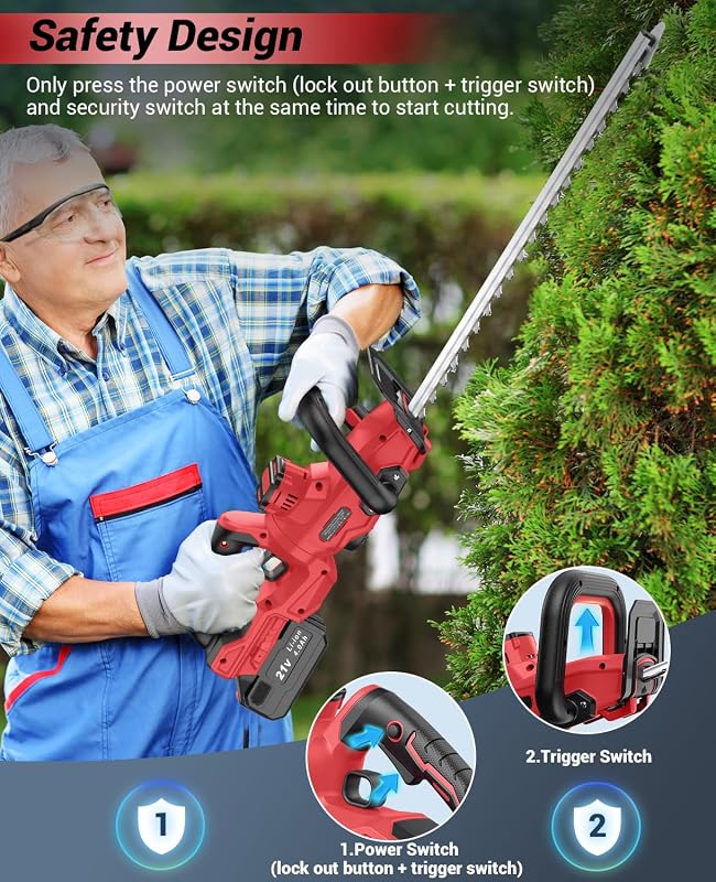 Taille Haie Batterie 21V, Taille Haie Electrique avec Batterie 4.0Ah, 180° Réglable, 51 cm Longueur de Coupe, 16 mm Écartement des Dents, Couvercle Lame pour Haies, Branches, Arbustes, Rameaux
