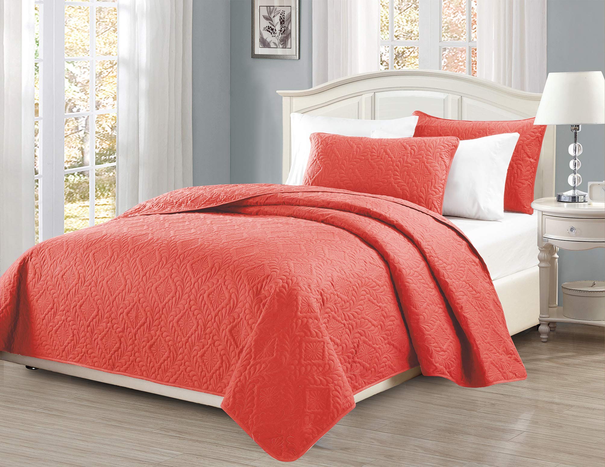 Mk Collection Over Size Diamond Bedspread Bed Cover Embossed Solid New #Diamond (Coral, King/California King) Image