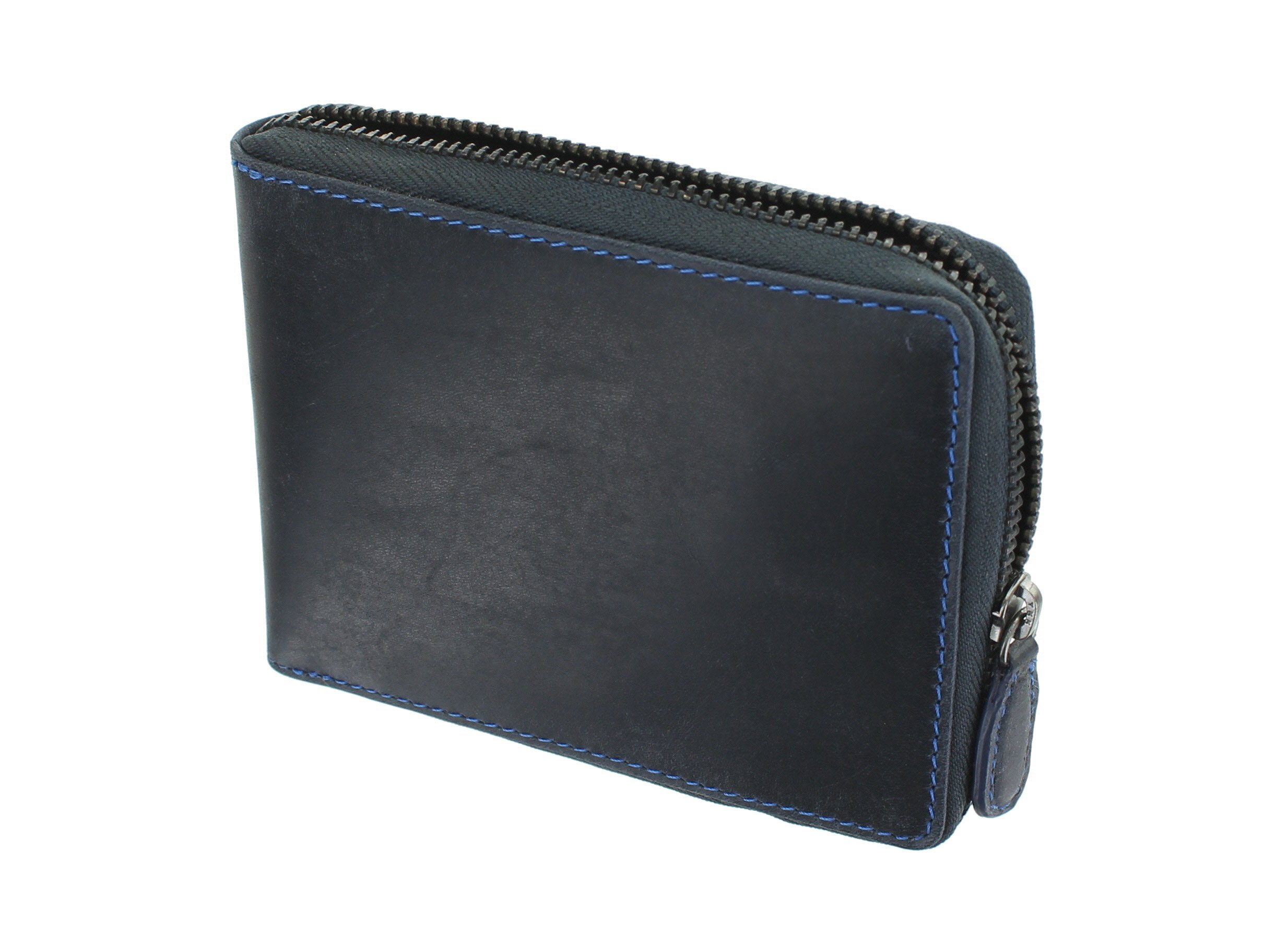 VISCONTI Hunter Zip Round Oiled Leather Bullet Wallet RFID Blocking 702 Oil Blue