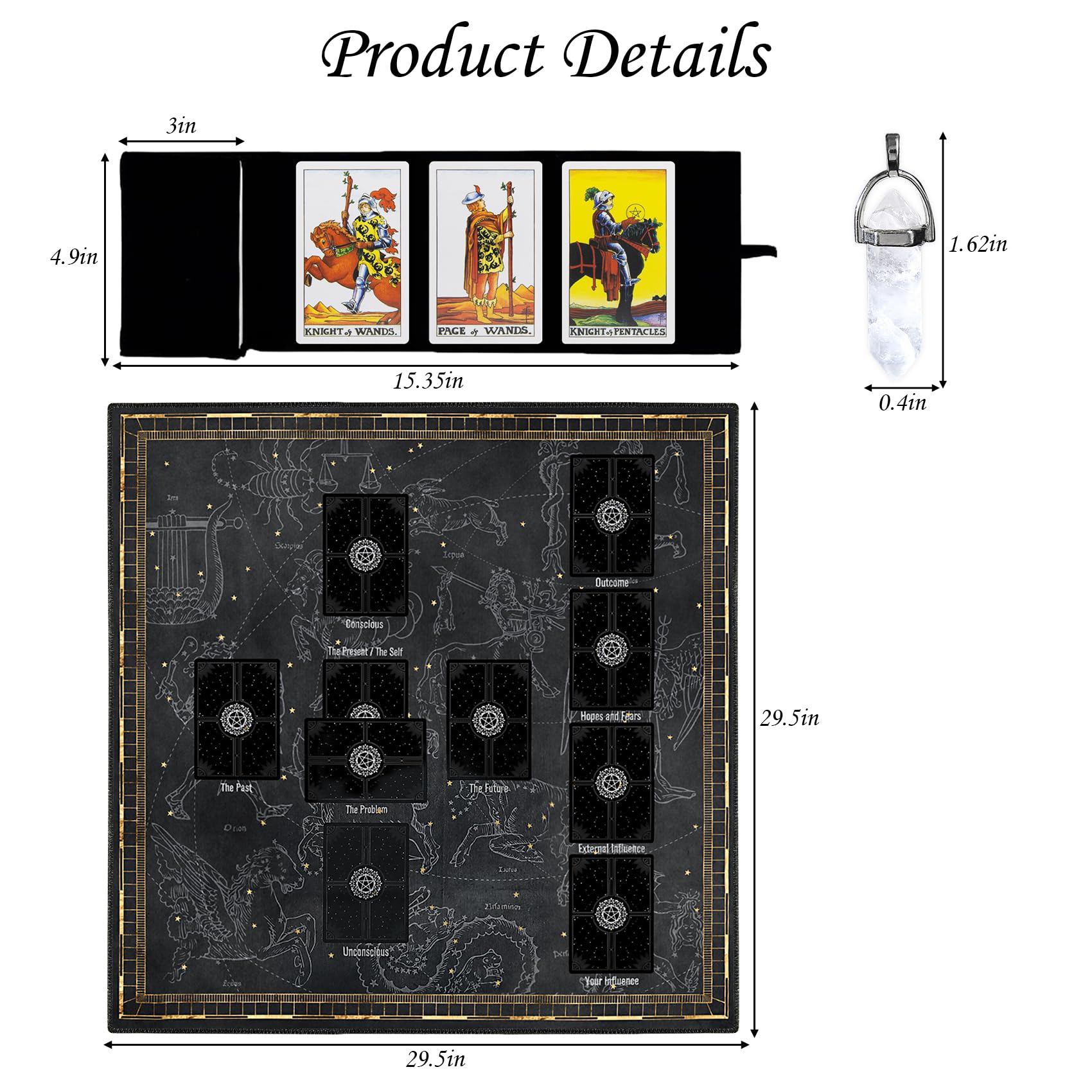 Knana 3Pcs Tarot Card Cloth Tarot Mat Celtic Cross Tarot Cloth for Reading (Gray Black)