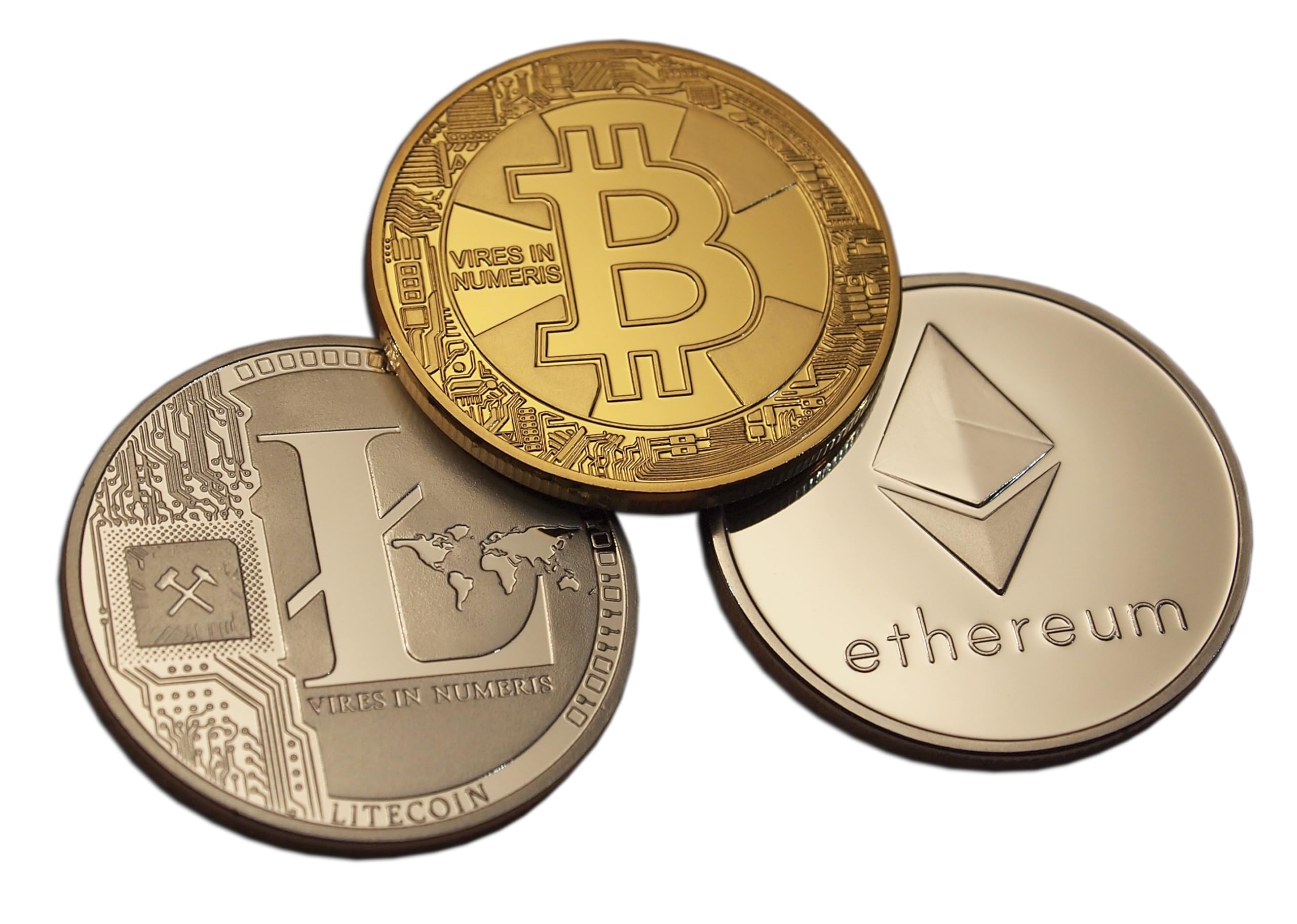 Eillwin 3pc Physical Cryptocurrency Coin Set Bitcoin BTC Ethereum ETH Litecoin LTC Collector Edition Souvenir for Crypto Fans