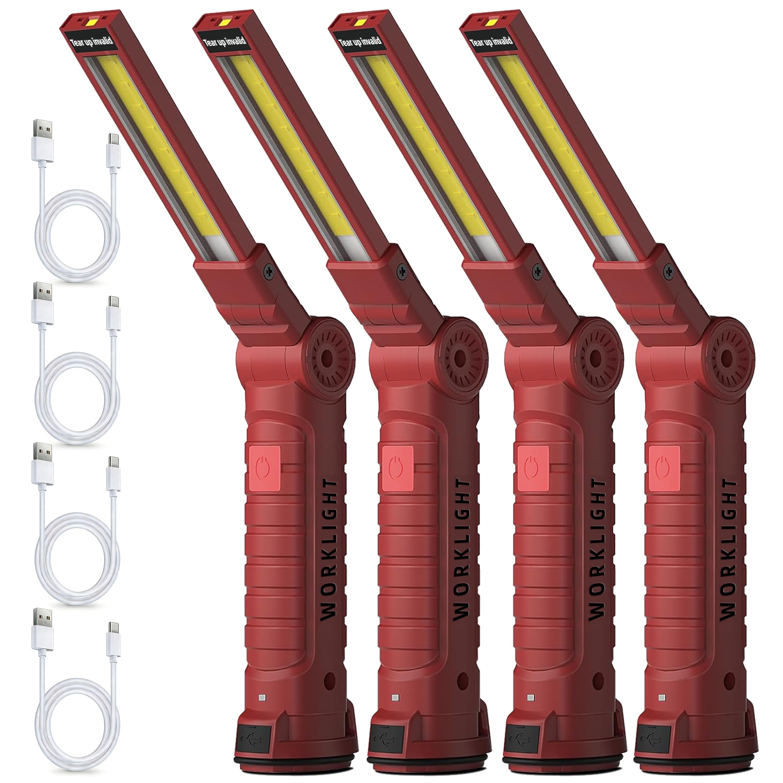 Rechargeable Work Light Flashlight, Tool Fathers Day Dad Gifts for Men Him Husband Grill Light Inspection Lamp with Magnetic Base Hook, 5 Modes 360° Rotate Car Emergency Repair 4 Pack Image