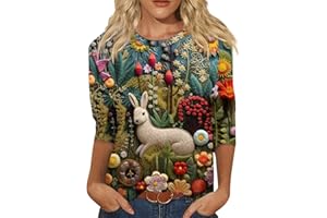 SLQDGMRYZ 3/4 Length Sleeve Womens Tops Casual Loose Fit Crewneck T Shirts Cute Solid Three Quarter Length Tunic Tops