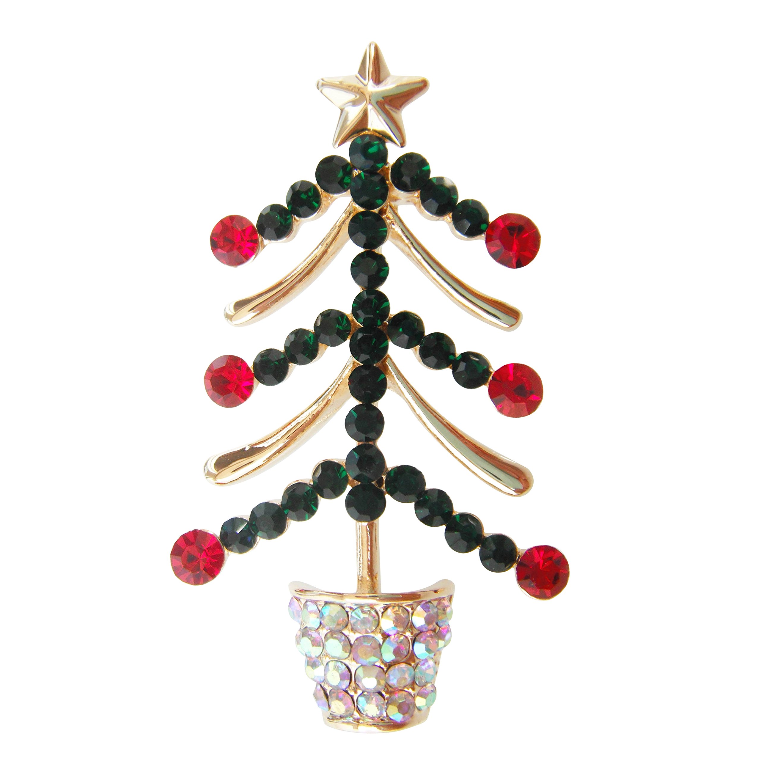 Navachi 18k Gold Plated Green Crystal Branches Leaves Az7172b Christmax Tree Brooch pins